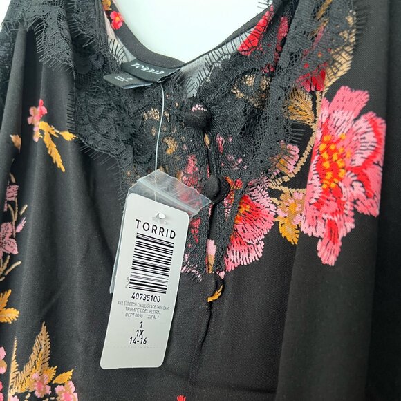 Torrid Ava Stretch Challis Lace Trim Cami Trompe loel floral NWT - Picture 4 of 4